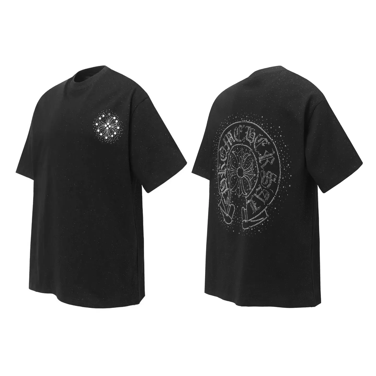 P160 Chrome Hearts CH Chrome Hearts Starry Sanskrit hot-drilled short-sleeved T-shirt. Hand-drilled. Different from machine hot-drilling. Hardware and accessories are all ground and customized. Correct configuration. Black 2025 Chrome Hearts authentic packaging. 260 grams of custom-dyed double yarn cotton. Large version. Loose and stylish. Different from lower version, slim and long version with upper body and crotch pull. 100% commitment: top quality. Not fast food. Highest version on the market. Top quality - Differentiate from the ordinary versions on the market. If you care about quality, you should also respect the price. Absolutely 0 after-sales service. 0 return rate so far. It’s hard not to love the style - 280g double yarn cotton custom-dyed fabric - Correct high-density main mark, washed tag, hand-sewn